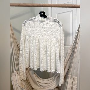 Free People Beach Top Women Small Lasercut White Top Babydoll